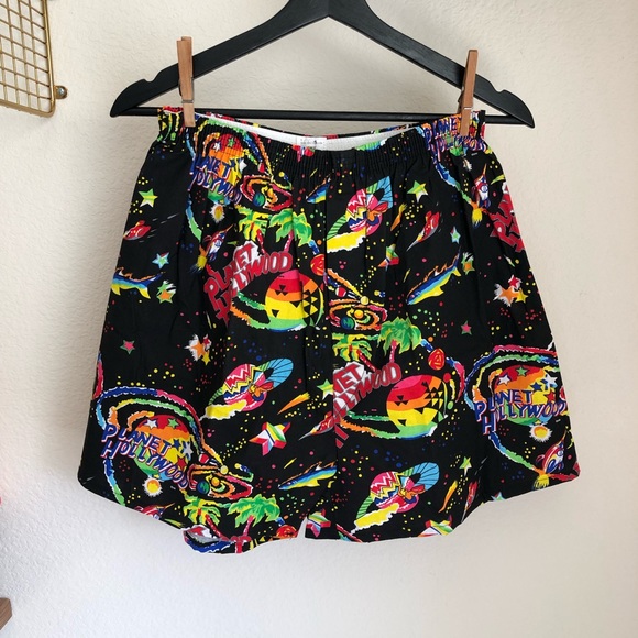 Vintage 1990s RARE Planet Hollywood Space Galaxy Surfer Neon Cotton Shorts L/XL - Picture 1 of 10